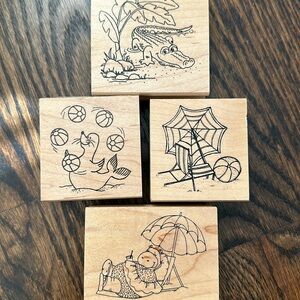 Beach Themed Hippo Alligator Seal Umbrellas Rubber Stamps